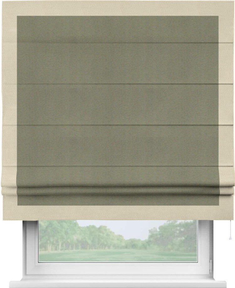 Римская штора «Кортин» с кантом Чесс, для проема, ткань блэкаут однотонный серо-коричневый